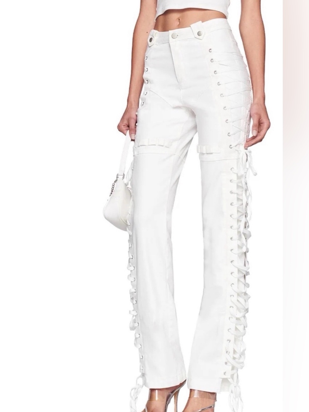 I.AM.GIA Women's White Skinny Jeans with Silver Hardware / Stretchy